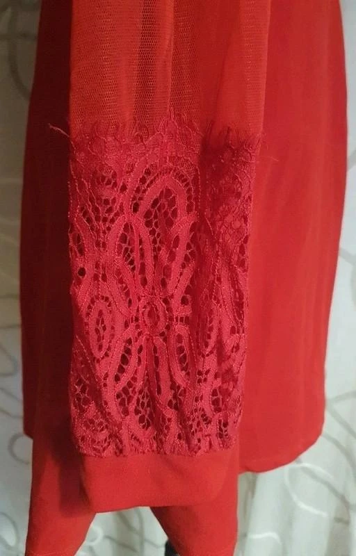 Vestido rojo de tul con mangas largas para mujer talla 36 - S – photo 6